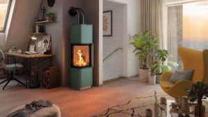 Poêle à bois Cubo L de la marque Spartherm dans un salon