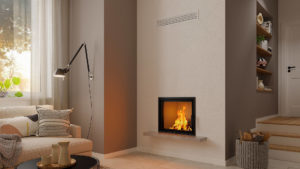 Foyer à bois Mini S Links de la marque Spartherm dans un salon
