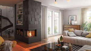 Foyer à bois Premium V2L 55H de la marque Spartherm dans un salon