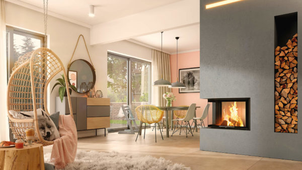 Foyer à bois Varia 2L 68H de la marque Spartherm dans un salon