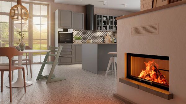 Foyer à bois Varia ASH de la marque Spartherm dans un salon